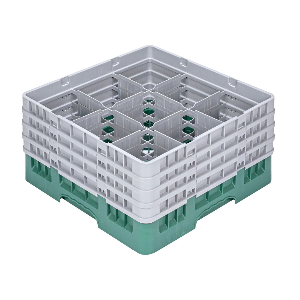 Clean Tek Professional Green Glass Rack - 9 Compartments, 1 Full Drop and 3 Half Drop Extenders - 19 3/4" x 19 3/4" x 10 1/2" - 1 count box