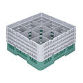 Clean Tek Professional Green Glass Rack - 9 Compartments, 1 Full Drop and 3 Half Drop Extenders - 19 3/4" x 19 3/4" x 10 1/2" - 1 count box
