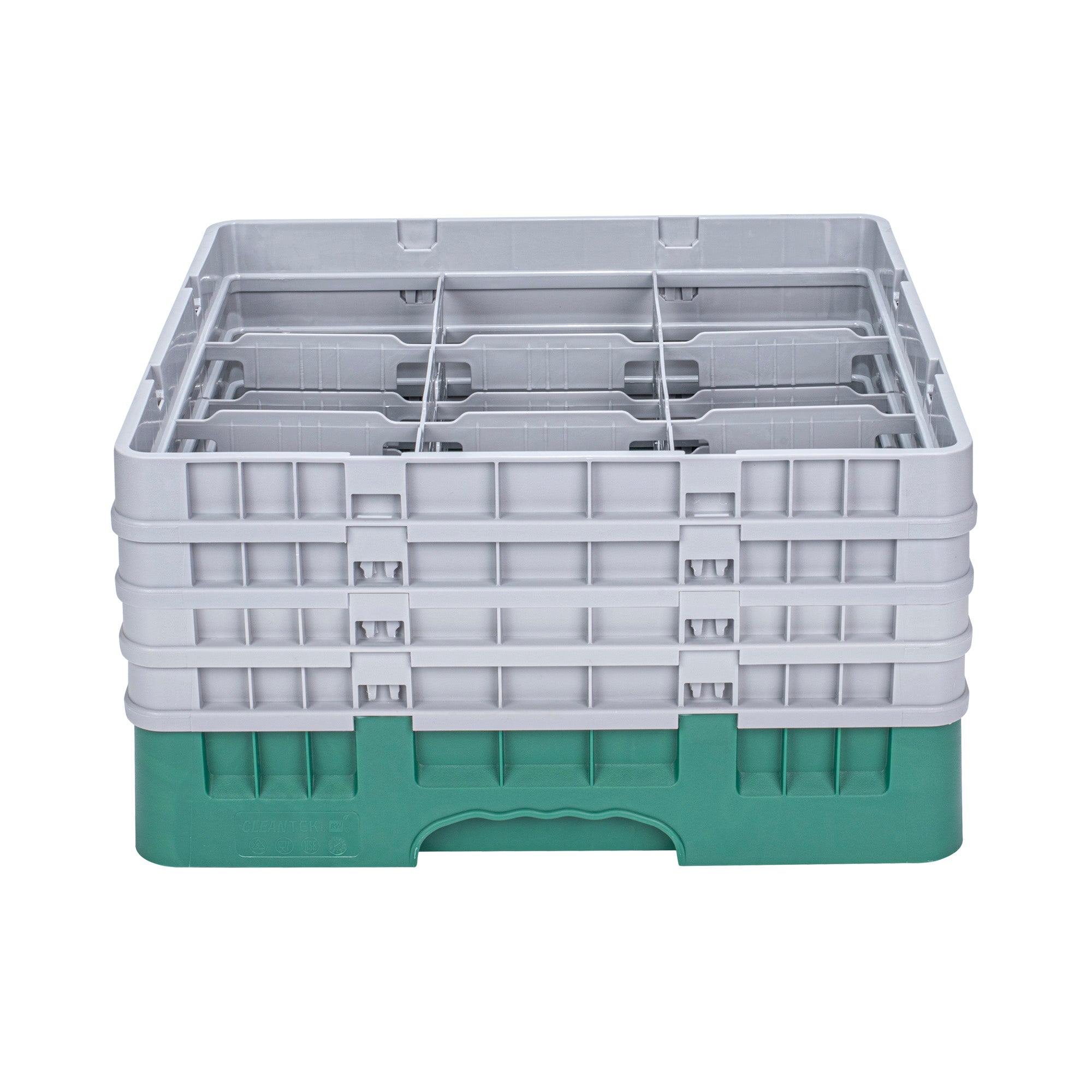 Clean Tek Professional Green Glass Rack - 9 Compartments, 1 Full Drop and 3 Half Drop Extenders - 19 3/4" x 19 3/4" x 10 1/2" - 1 count box