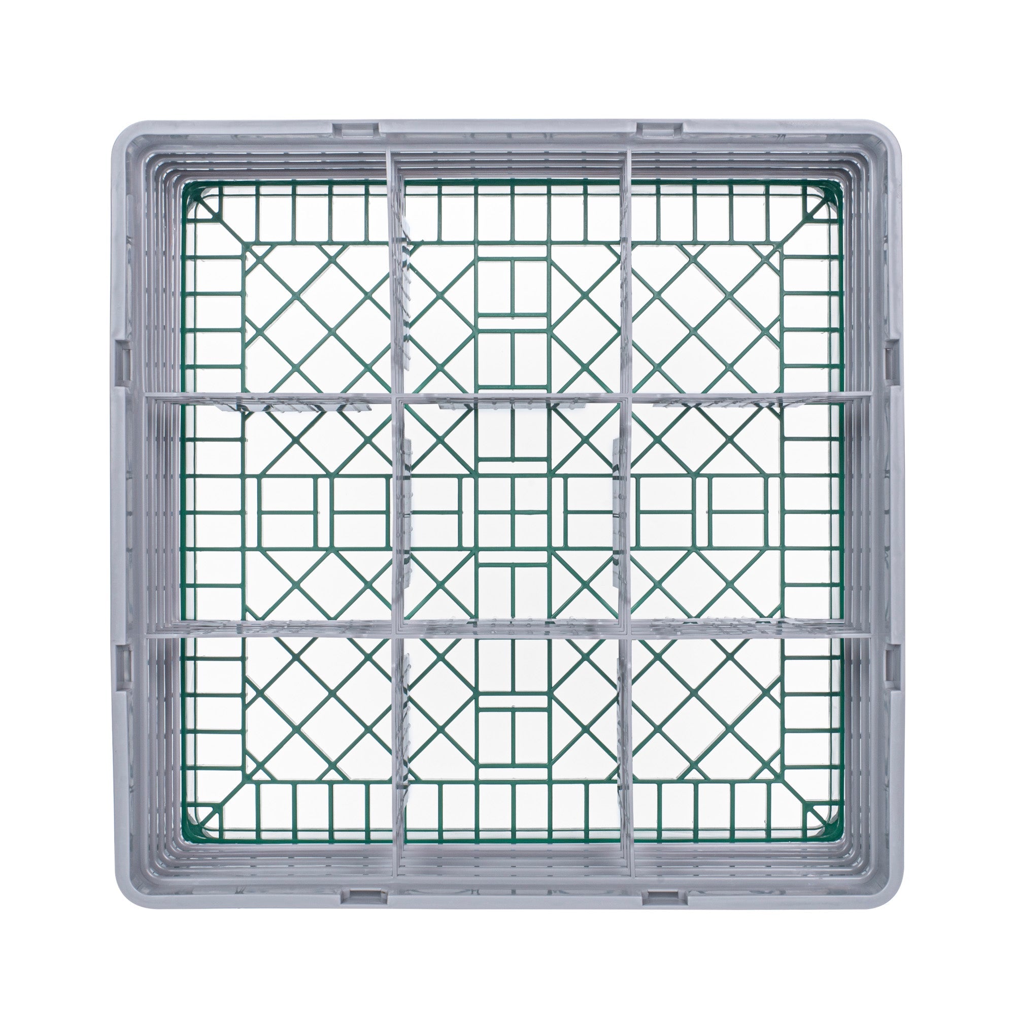 Clean Tek Professional Green Glass Rack - 9 Compartments, 1 Full Drop and 3 Half Drop Extenders - 19 3/4" x 19 3/4" x 10 1/2" - 1 count box