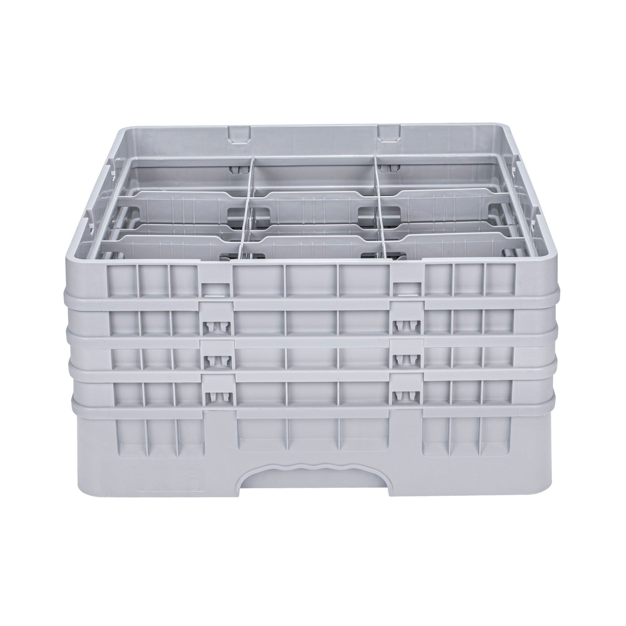 Clean Tek Professional Gray Glass Rack - 9 Compartments, 1 Full Drop and 3 Half Drop Extenders - 19 3/4" x 19 3/4" x 10 1/2" - 1 count box