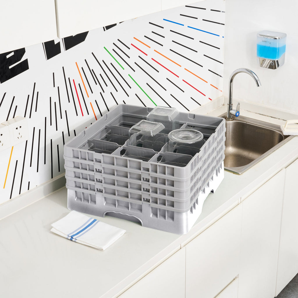 Clean Tek Professional Gray Glass Rack - 9 Compartments, 1 Full Drop and 3 Half Drop Extenders - 19 3/4" x 19 3/4" x 10 1/2" - 1 count box
