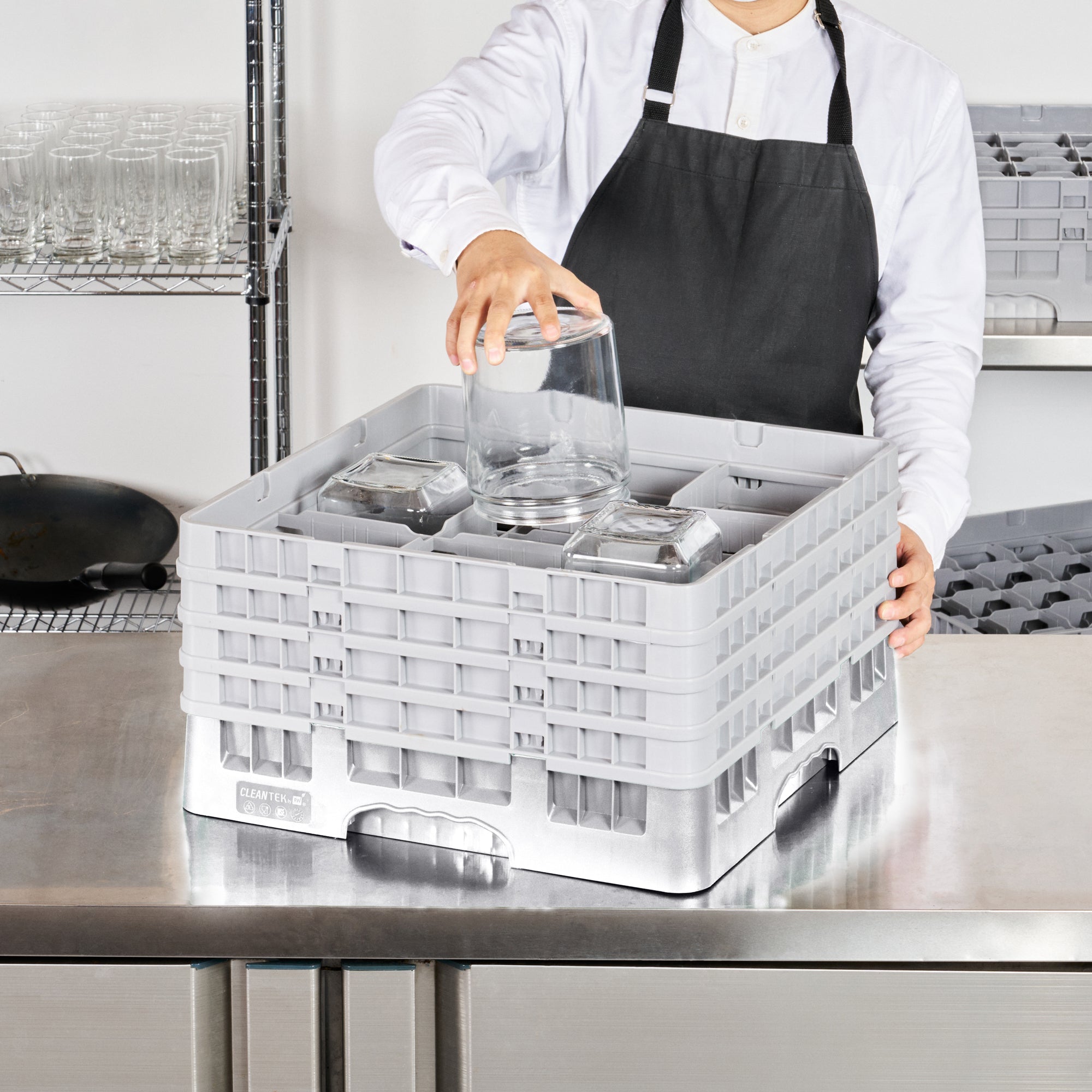 Clean Tek Professional Gray Glass Rack - 9 Compartments, 1 Full Drop and 3 Half Drop Extenders - 19 3/4" x 19 3/4" x 10 1/2" - 1 count box