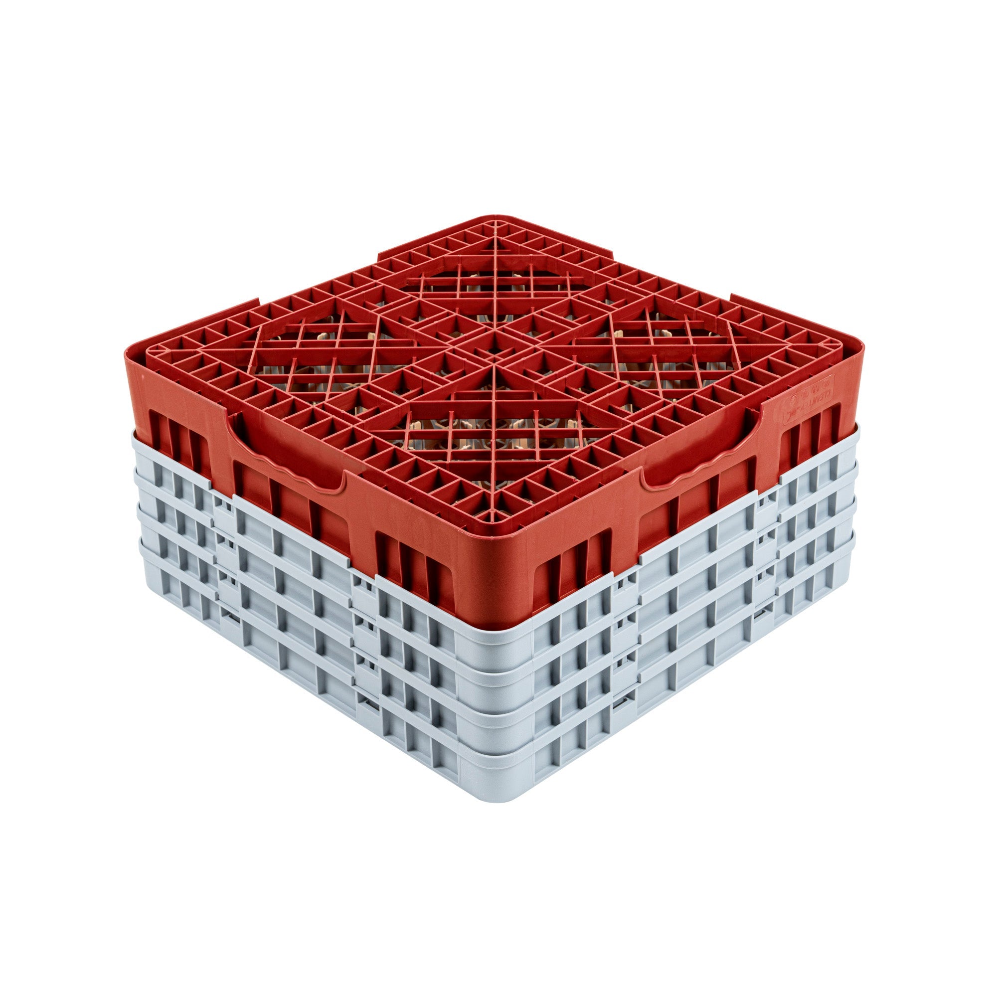 Clean Tek Professional Red Glass Rack - 9 Compartments, 1 Full Drop and 3 Half Drop Extenders - 19 3/4" x 19 3/4" x 10 1/2" - 1 count box