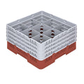 Clean Tek Professional Red Glass Rack - 9 Compartments, 1 Full Drop and 3 Half Drop Extenders - 19 3/4" x 19 3/4" x 10 1/2" - 1 count box