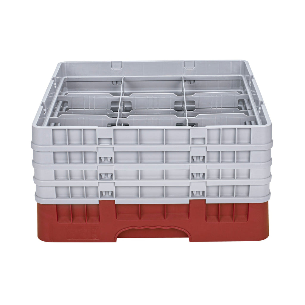Clean Tek Professional Red Glass Rack - 9 Compartments, 1 Full Drop and 3 Half Drop Extenders - 19 3/4" x 19 3/4" x 10 1/2" - 1 count box
