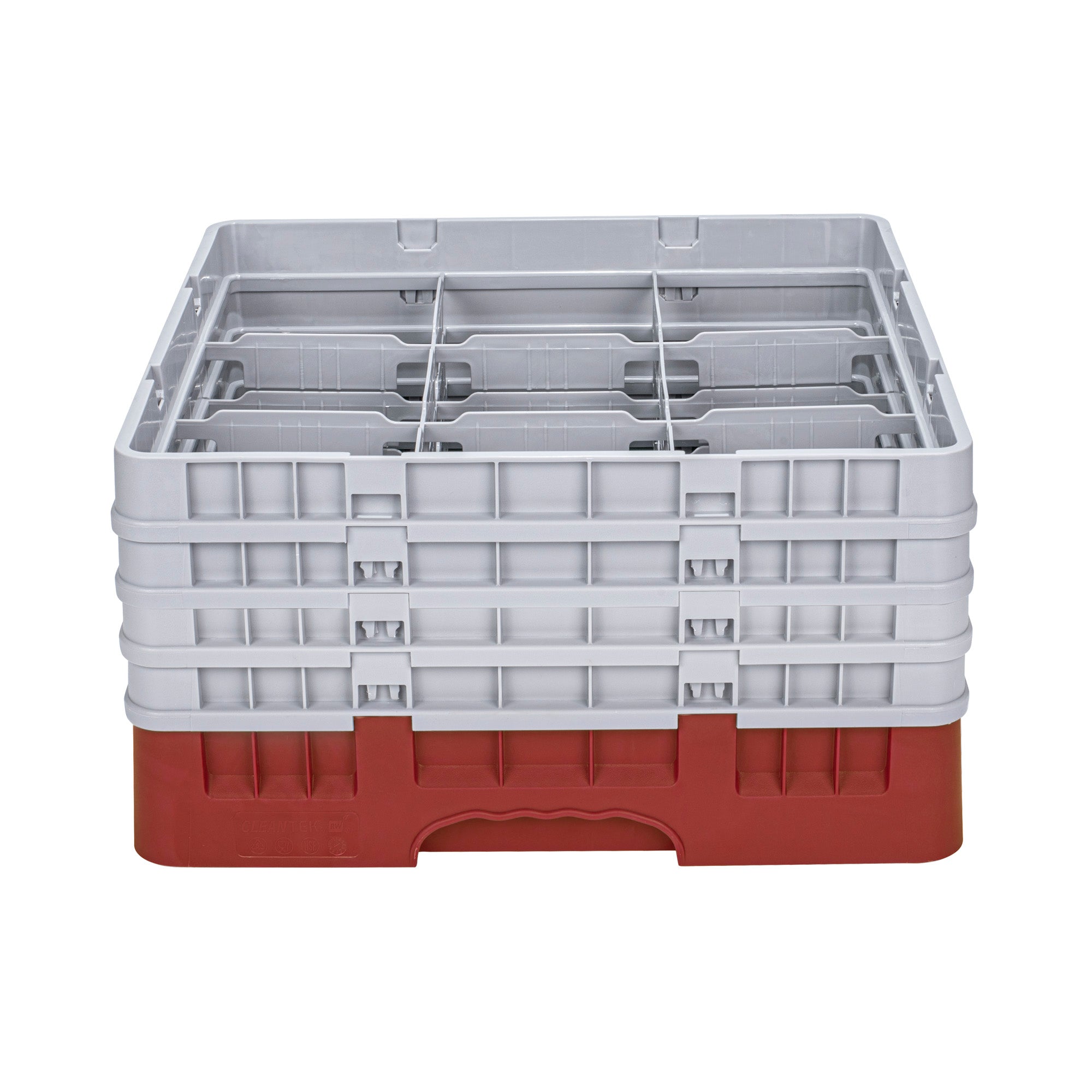 Clean Tek Professional Red Glass Rack - 9 Compartments, 1 Full Drop and 3 Half Drop Extenders - 19 3/4" x 19 3/4" x 10 1/2" - 1 count box