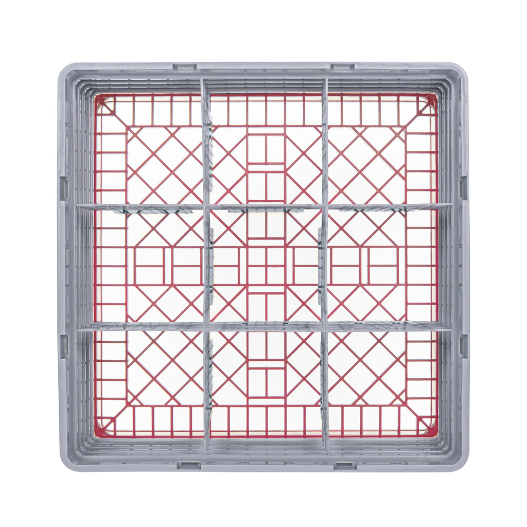 Clean Tek Professional Red Glass Rack - 9 Compartments, 1 Full Drop and 3 Half Drop Extenders - 19 3/4" x 19 3/4" x 10 1/2" - 1 count box