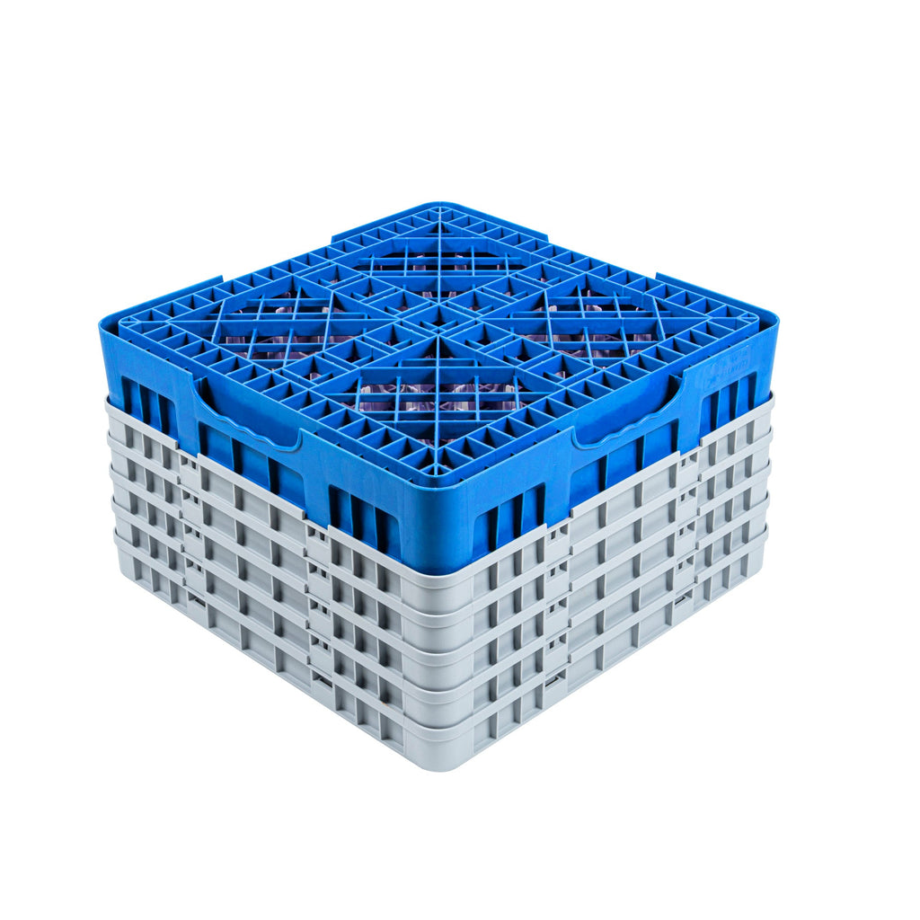Clean Tek Professional Blue Glass Rack - 9 Compartments, 1 Full Drop and 4 Half Drop Extenders - 19 3/4" x 19 3/4" x 12 1/4" - 1 count box