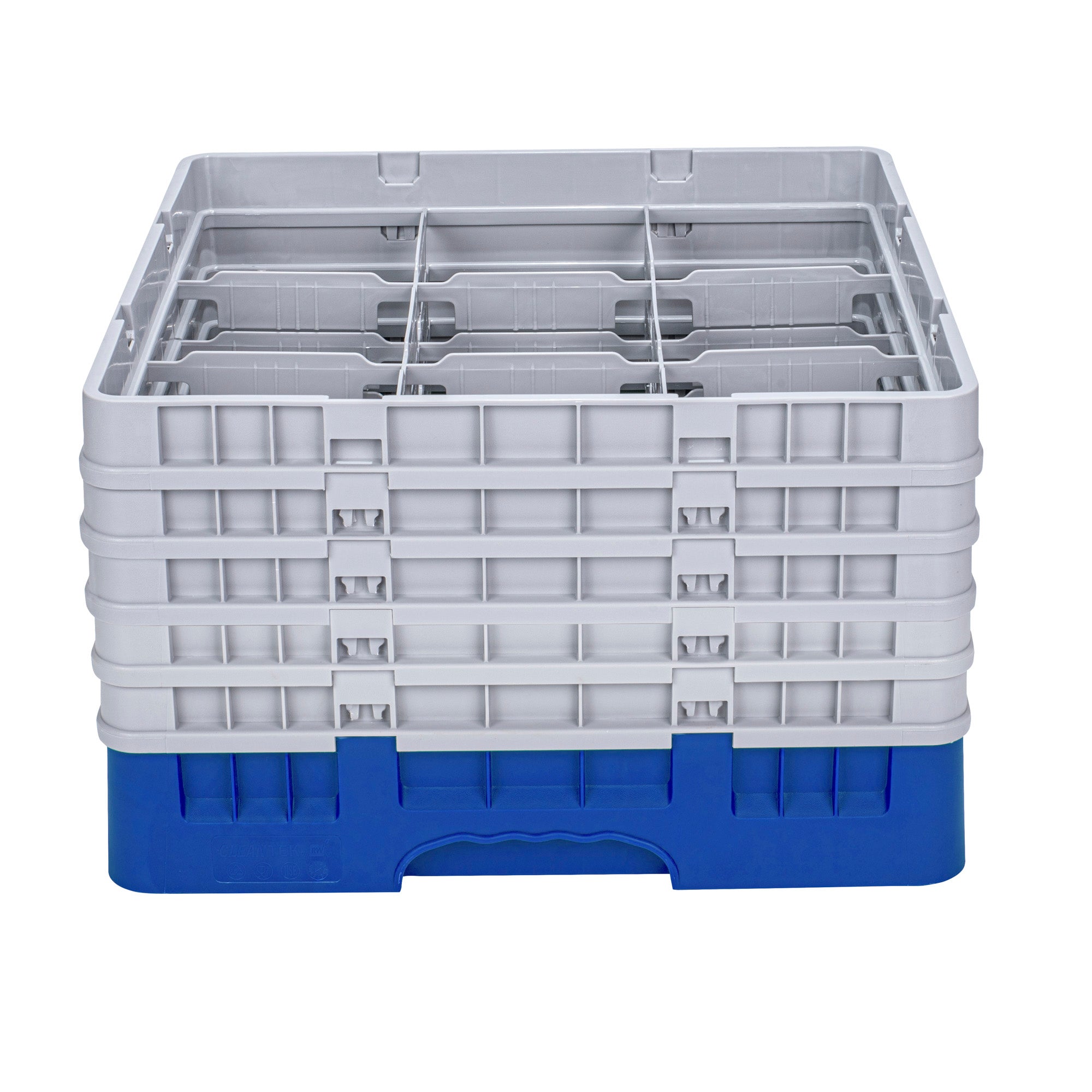 Clean Tek Professional Blue Glass Rack - 9 Compartments, 1 Full Drop and 4 Half Drop Extenders - 19 3/4" x 19 3/4" x 12 1/4" - 1 count box