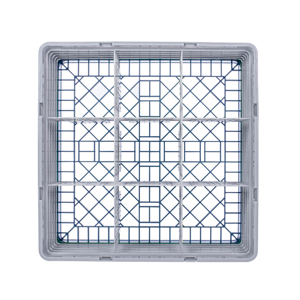Clean Tek Professional Blue Glass Rack - 9 Compartments, 1 Full Drop and 4 Half Drop Extenders - 19 3/4" x 19 3/4" x 12 1/4" - 1 count box