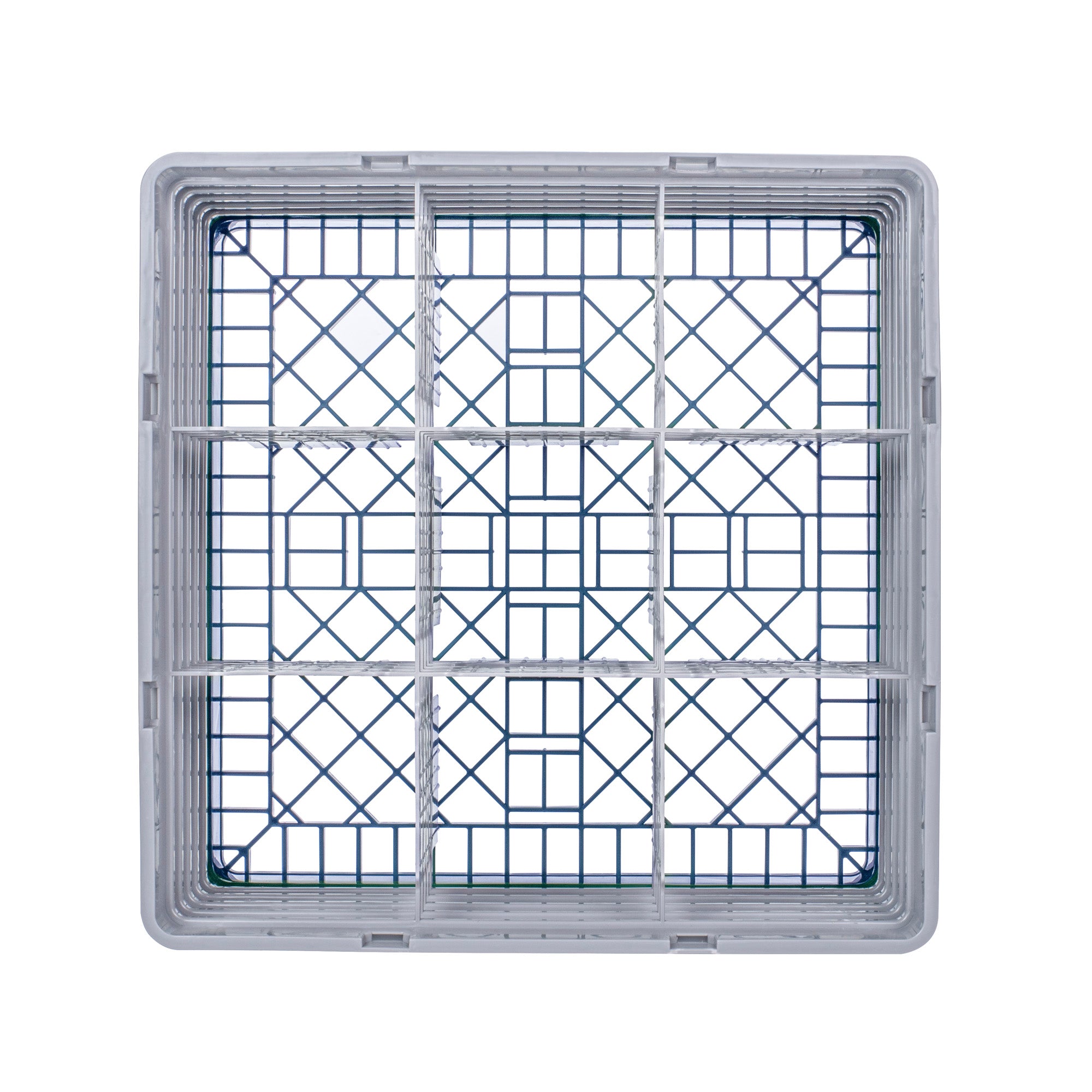 Clean Tek Professional Blue Glass Rack - 9 Compartments, 1 Full Drop and 4 Half Drop Extenders - 19 3/4" x 19 3/4" x 12 1/4" - 1 count box