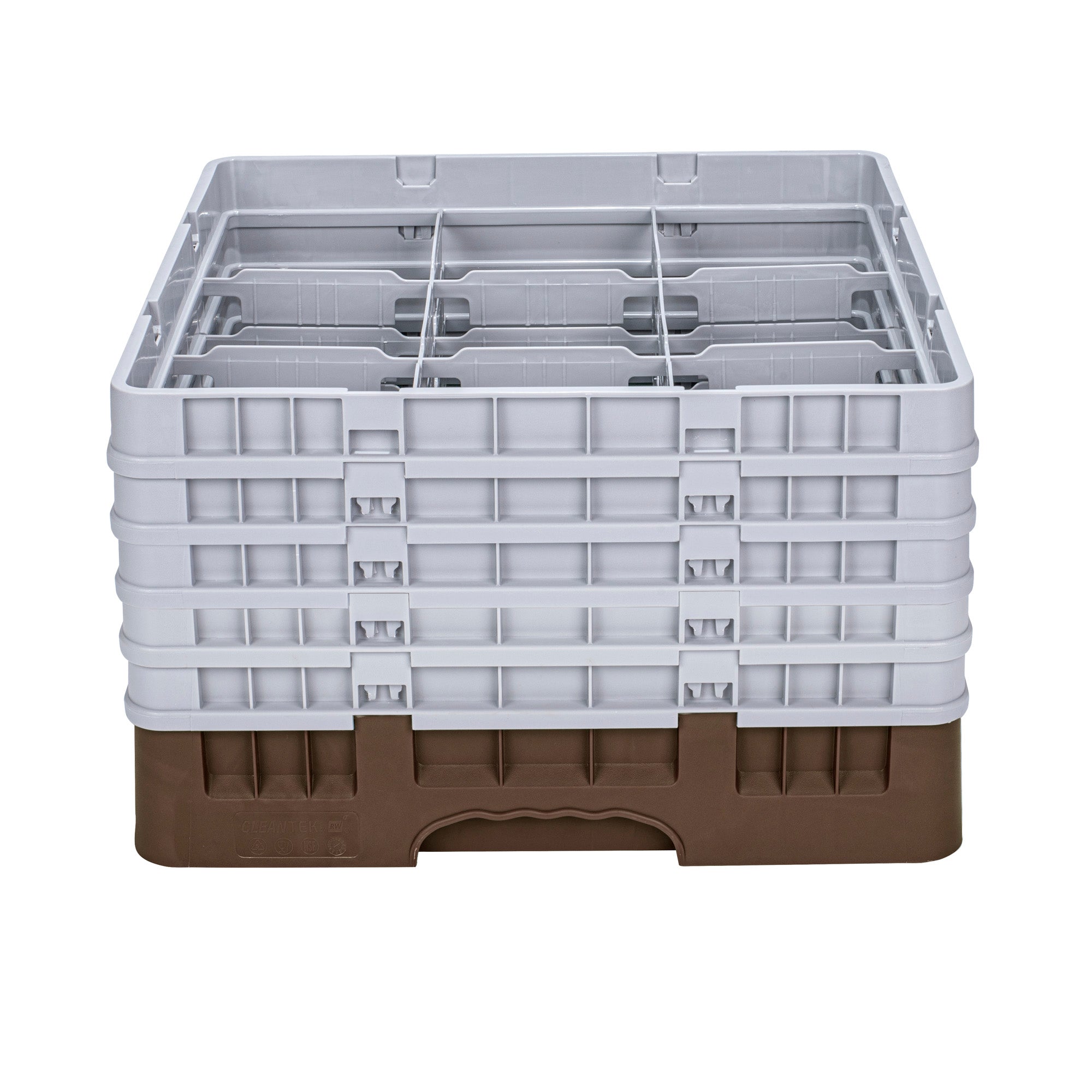 Clean Tek Professional Brown Glass Rack - 9 Compartments, 1 Full Drop and 4 Half Drop Extenders - 19 3/4" x 19 3/4" x 12 1/4" - 1 count box
