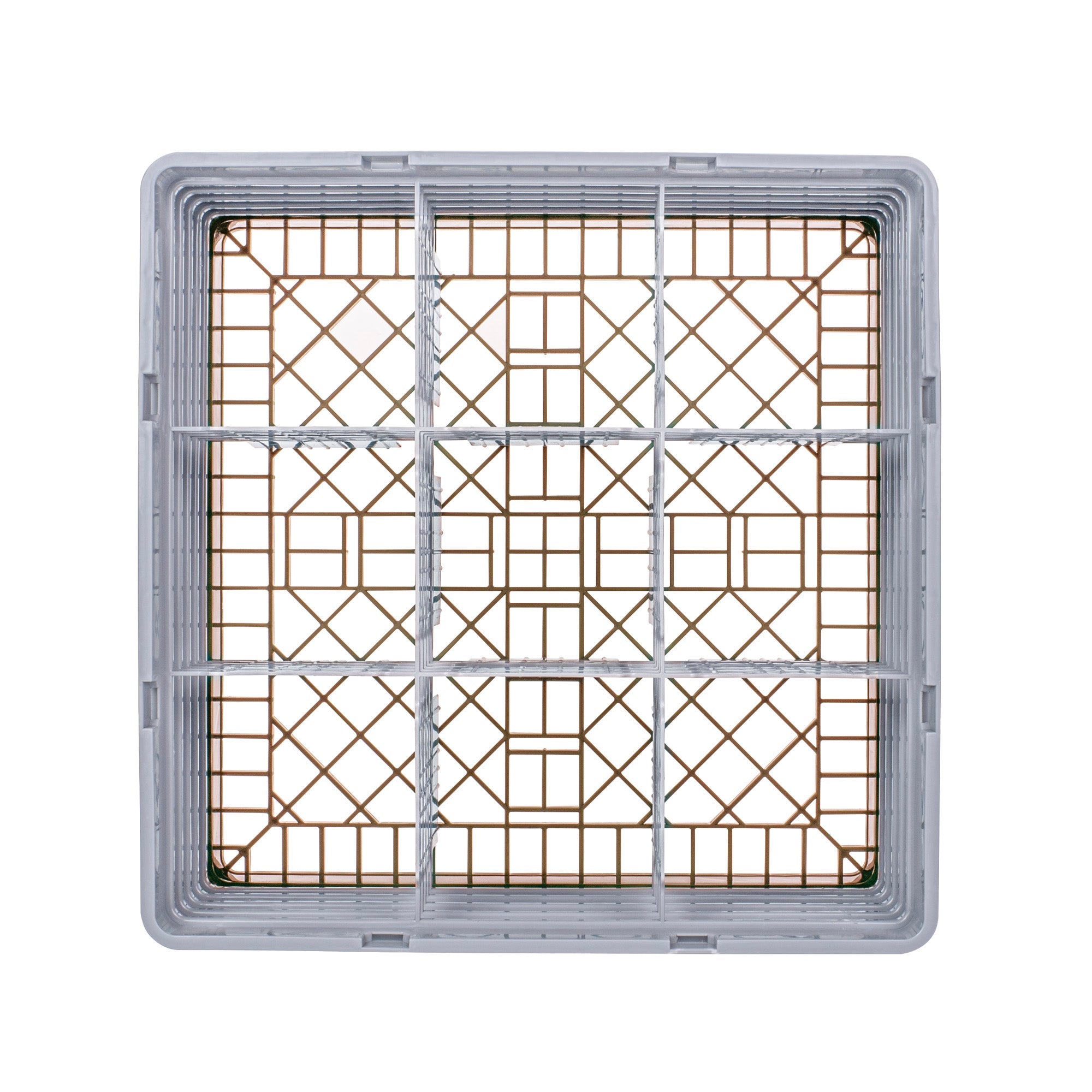 Clean Tek Professional Brown Glass Rack - 9 Compartments, 1 Full Drop and 4 Half Drop Extenders - 19 3/4" x 19 3/4" x 12 1/4" - 1 count box