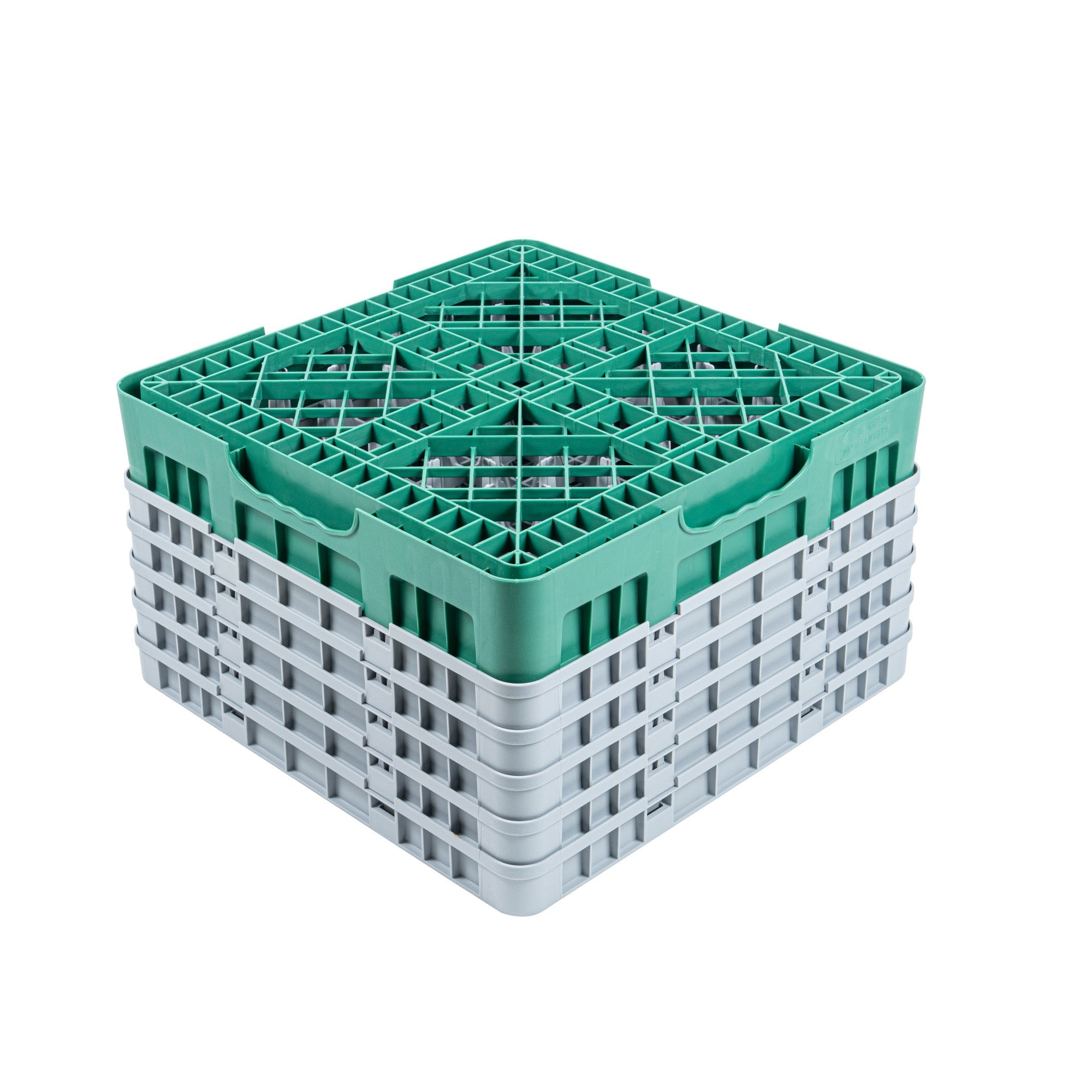 Clean Tek Professional Green Glass Rack - 9 Compartments, 1 Full Drop and 4 Half Drop Extenders - 19 3/4" x 19 3/4" x 12 1/4" - 1 count box