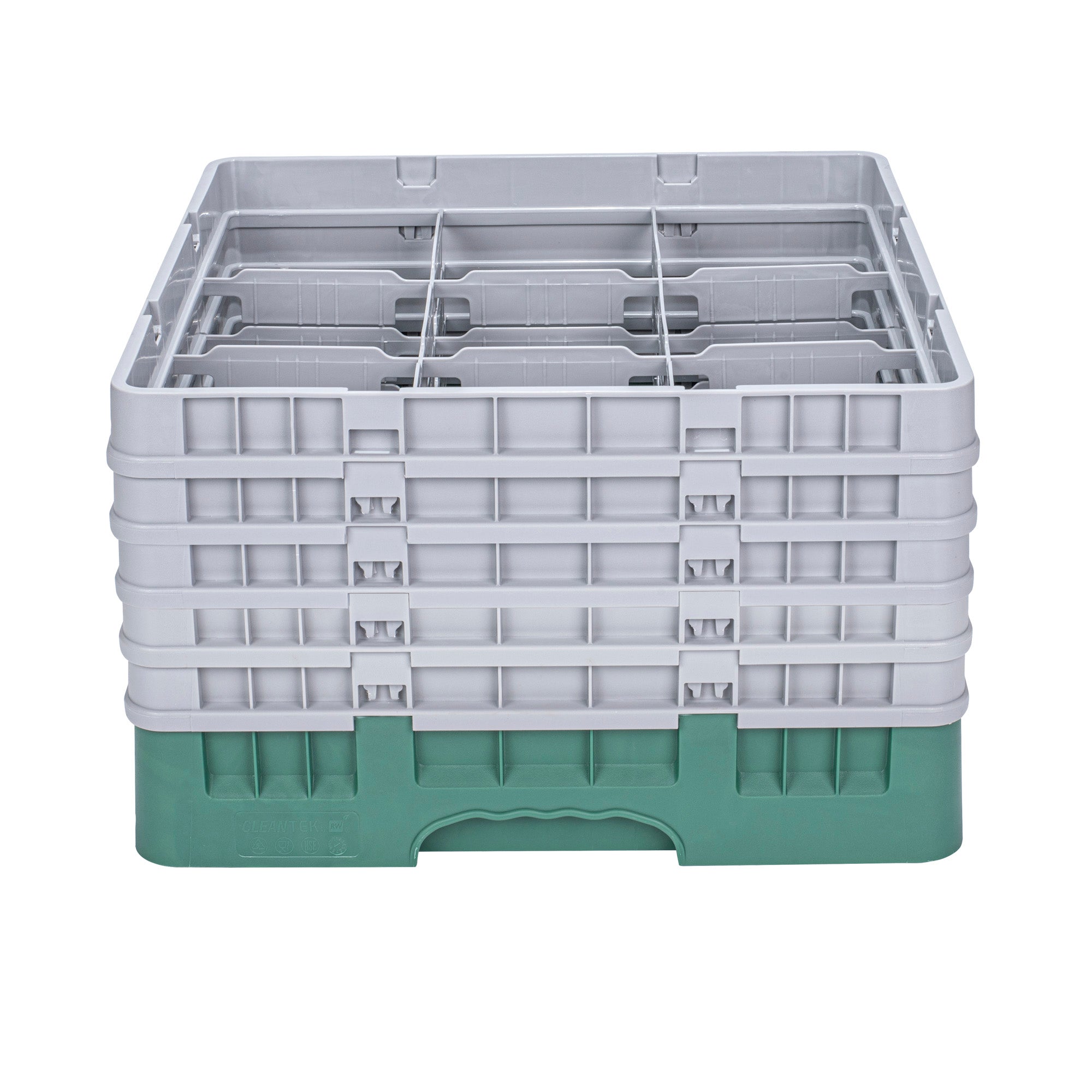 Clean Tek Professional Green Glass Rack - 9 Compartments, 1 Full Drop and 4 Half Drop Extenders - 19 3/4" x 19 3/4" x 12 1/4" - 1 count box