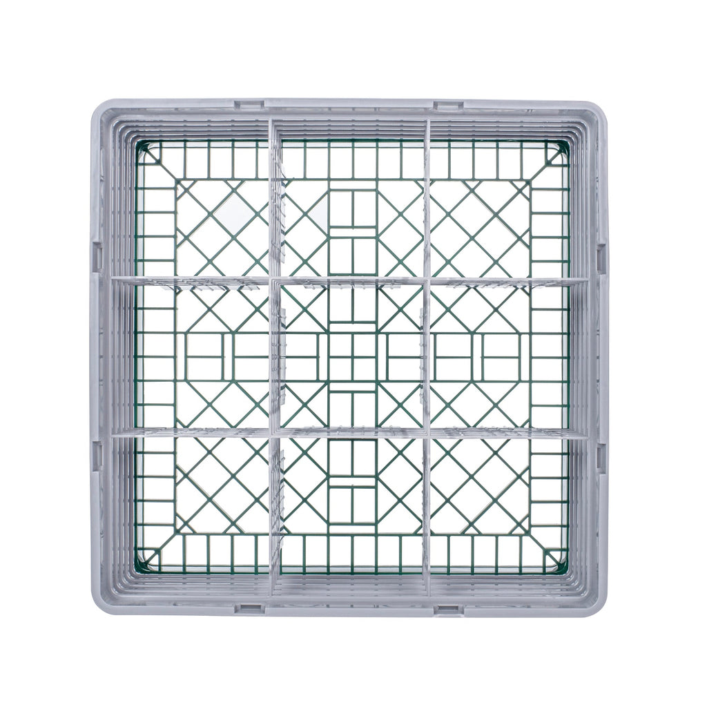Clean Tek Professional Green Glass Rack - 9 Compartments, 1 Full Drop and 4 Half Drop Extenders - 19 3/4" x 19 3/4" x 12 1/4" - 1 count box
