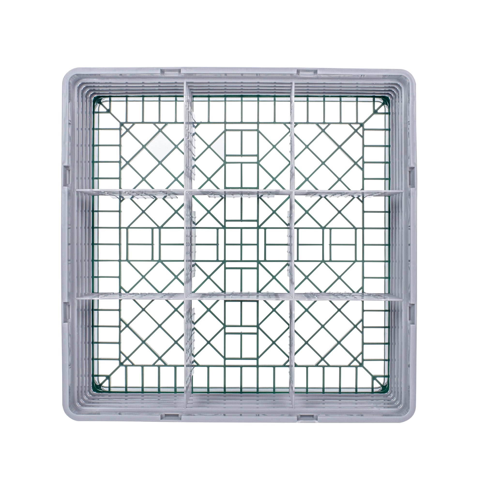 Clean Tek Professional Green Glass Rack - 9 Compartments, 1 Full Drop and 4 Half Drop Extenders - 19 3/4" x 19 3/4" x 12 1/4" - 1 count box