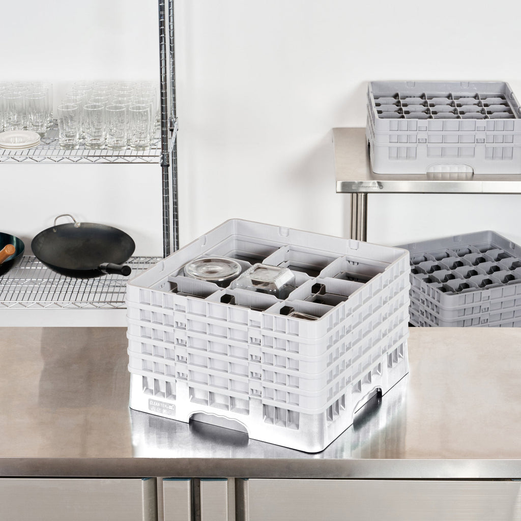 Clean Tek Professional Gray Glass Rack - 9 Compartments, 1 Full Drop and 4 Half Drop Extenders - 19 3/4" x 19 3/4" x 12 1/4" - 1 count box