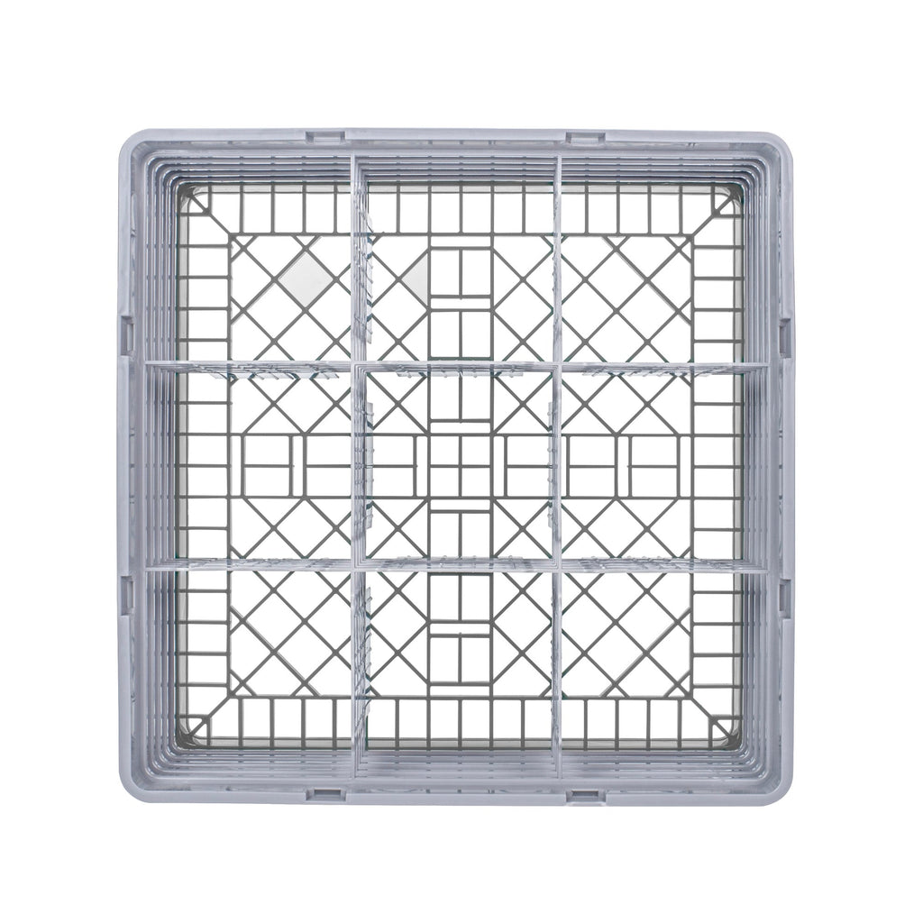Clean Tek Professional Gray Glass Rack - 9 Compartments, 1 Full Drop and 4 Half Drop Extenders - 19 3/4" x 19 3/4" x 12 1/4" - 1 count box