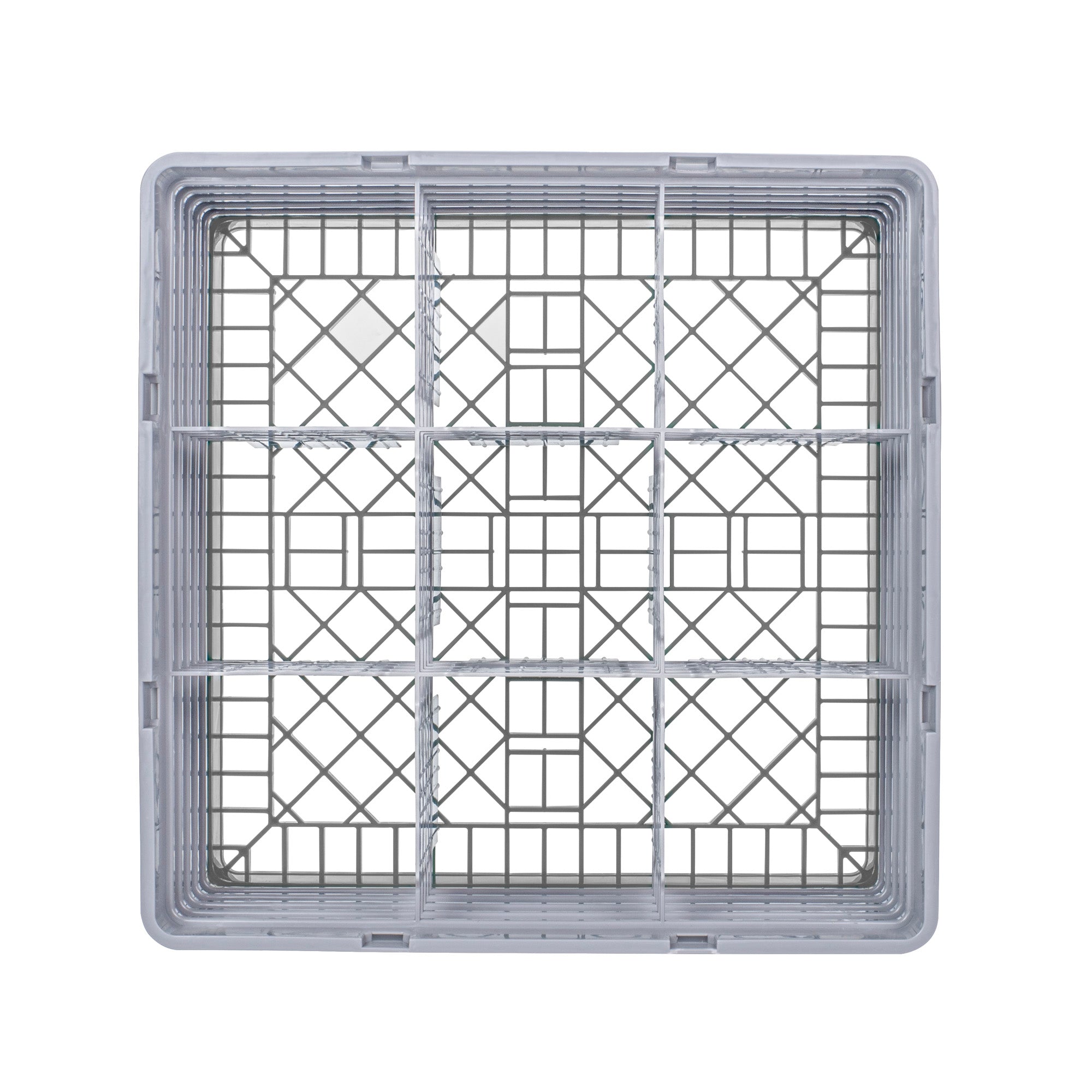 Clean Tek Professional Gray Glass Rack - 9 Compartments, 1 Full Drop and 4 Half Drop Extenders - 19 3/4" x 19 3/4" x 12 1/4" - 1 count box