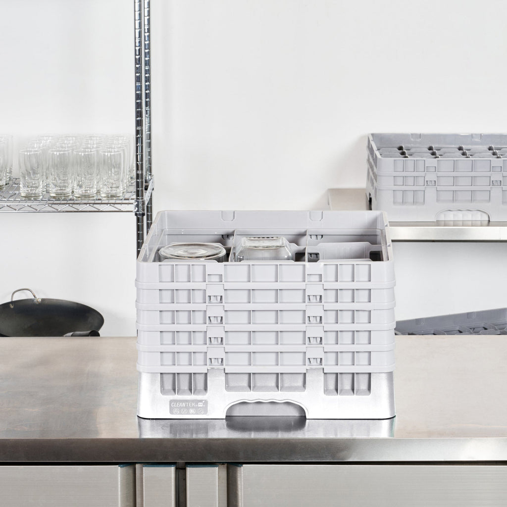 Clean Tek Professional Gray Glass Rack - 9 Compartments, 1 Full Drop and 4 Half Drop Extenders - 19 3/4" x 19 3/4" x 12 1/4" - 1 count box