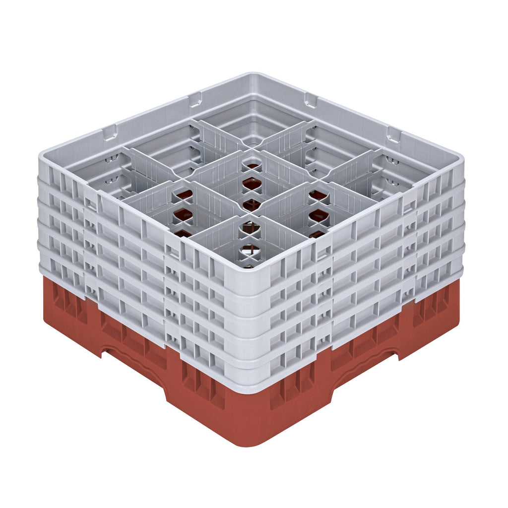 Clean Tek Professional Red Glass Rack - 9 Compartments, 1 Full Drop and 4 Half Drop Extenders - 19 3/4" x 19 3/4" x 12 1/4" - 1 count box