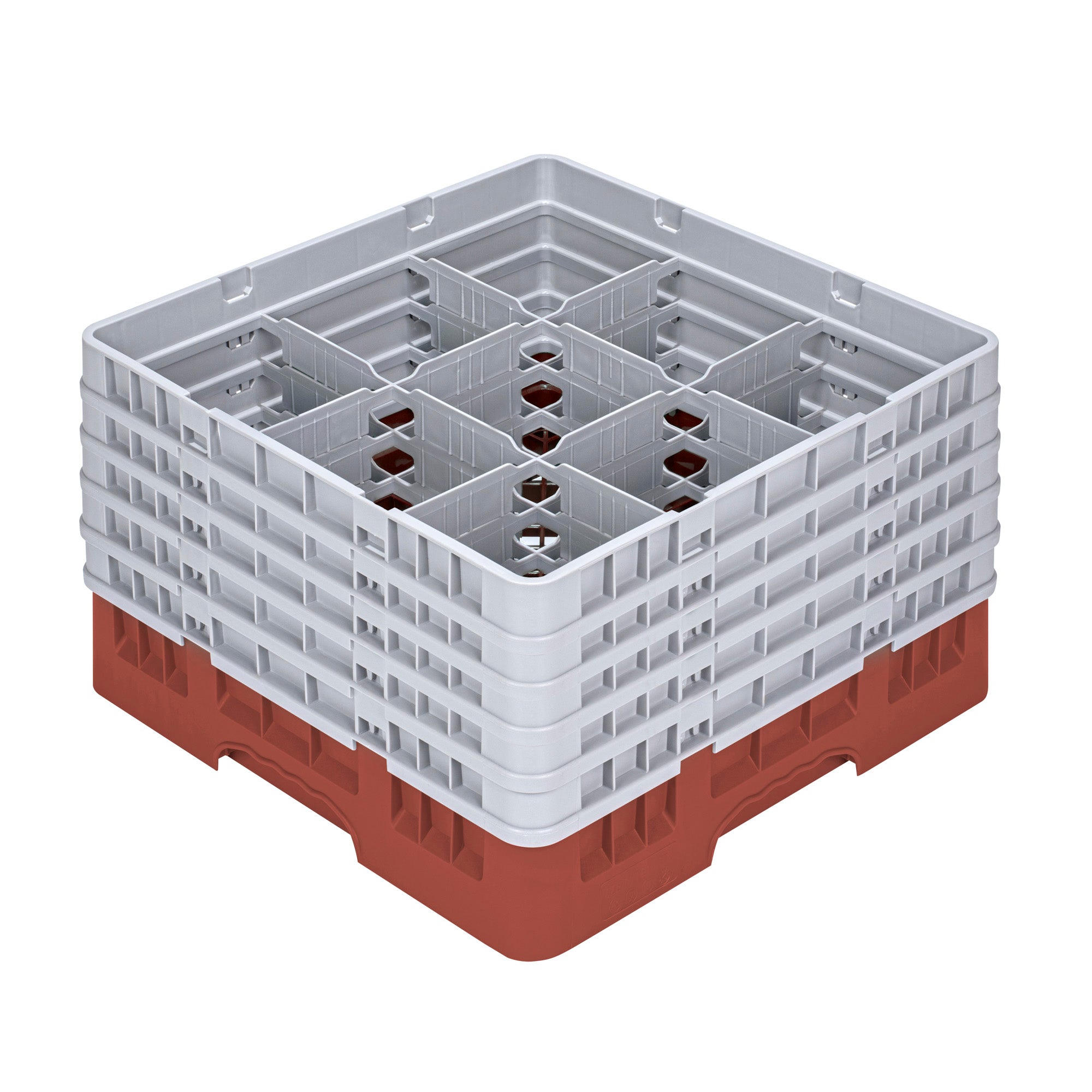 Clean Tek Professional Red Glass Rack - 9 Compartments, 1 Full Drop and 4 Half Drop Extenders - 19 3/4" x 19 3/4" x 12 1/4" - 1 count box