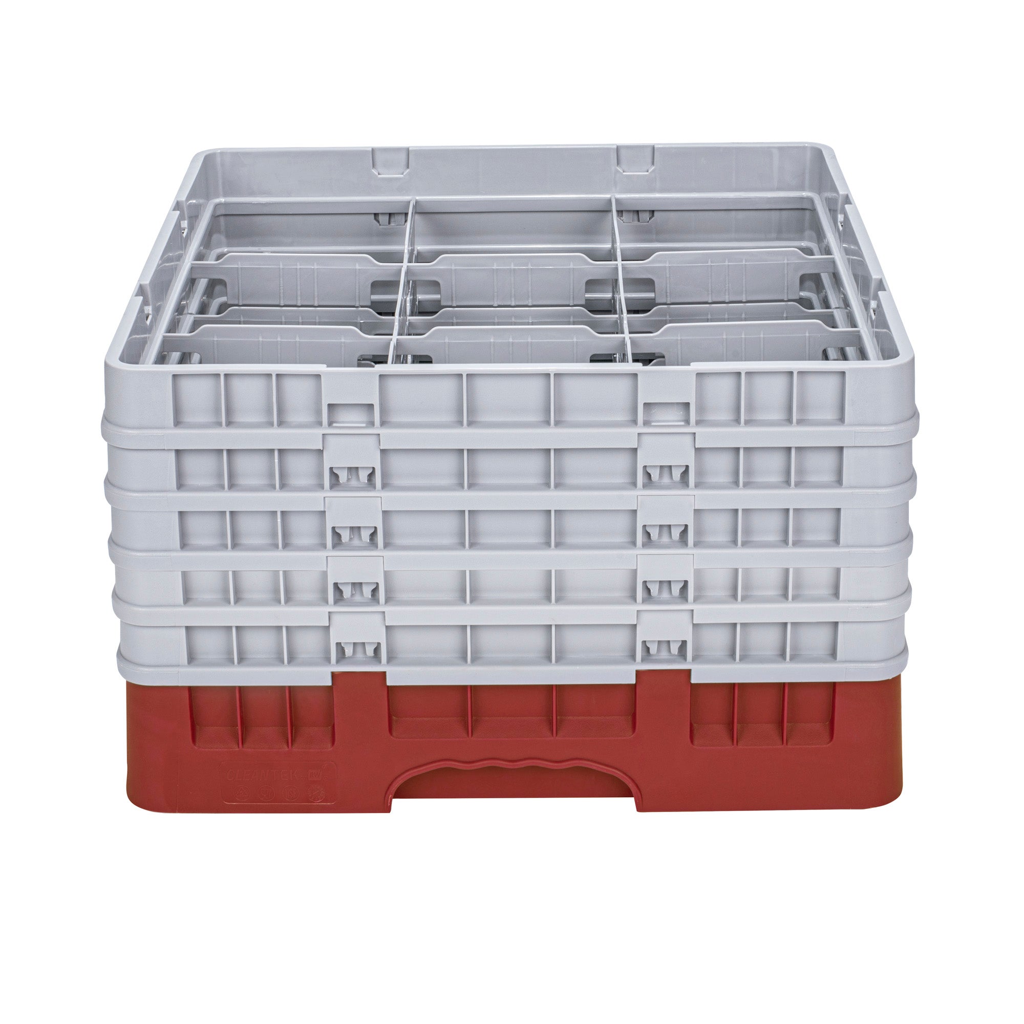 Clean Tek Professional Red Glass Rack - 9 Compartments, 1 Full Drop and 4 Half Drop Extenders - 19 3/4" x 19 3/4" x 12 1/4" - 1 count box