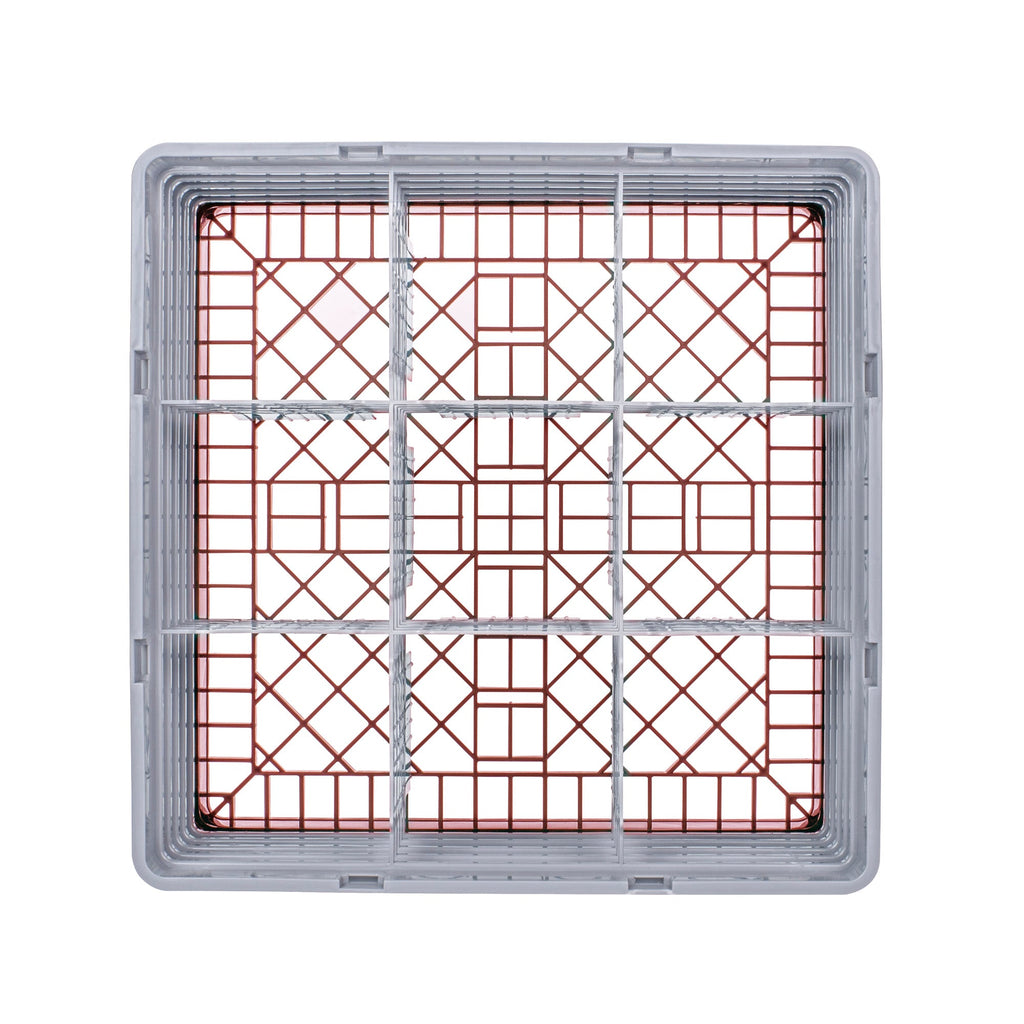 Clean Tek Professional Red Glass Rack - 9 Compartments, 1 Full Drop and 4 Half Drop Extenders - 19 3/4" x 19 3/4" x 12 1/4" - 1 count box