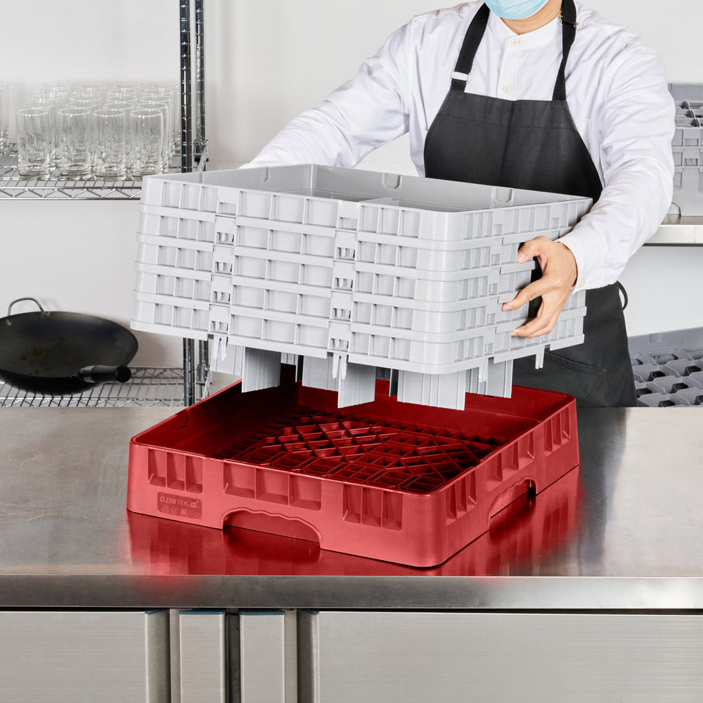 Clean Tek Professional Red Glass Rack - 9 Compartments, 1 Full Drop and 4 Half Drop Extenders - 19 3/4" x 19 3/4" x 12 1/4" - 1 count box
