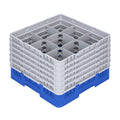 Clean Tek Professional Blue Glass Rack - 9 Compartments, 1 Full Drop and 5 Half Drop Extenders - 19 3/4" x 19 3/4" x 13 3/4" - 1 count box