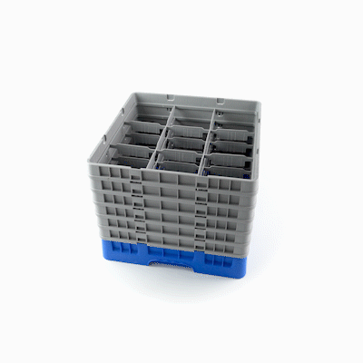 Clean Tek Professional Blue Glass Rack - 9 Compartments, 1 Full Drop and 5 Half Drop Extenders - 19 3/4" x 19 3/4" x 13 3/4" - 1 count box