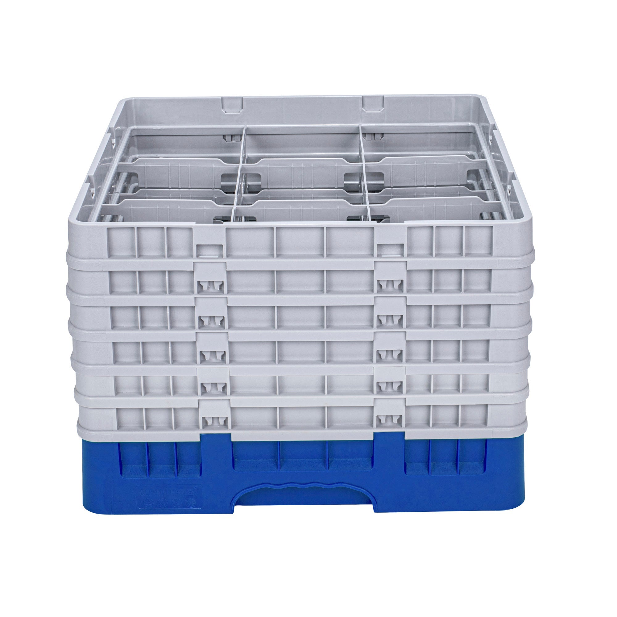 Clean Tek Professional Blue Glass Rack - 9 Compartments, 1 Full Drop and 5 Half Drop Extenders - 19 3/4" x 19 3/4" x 13 3/4" - 1 count box