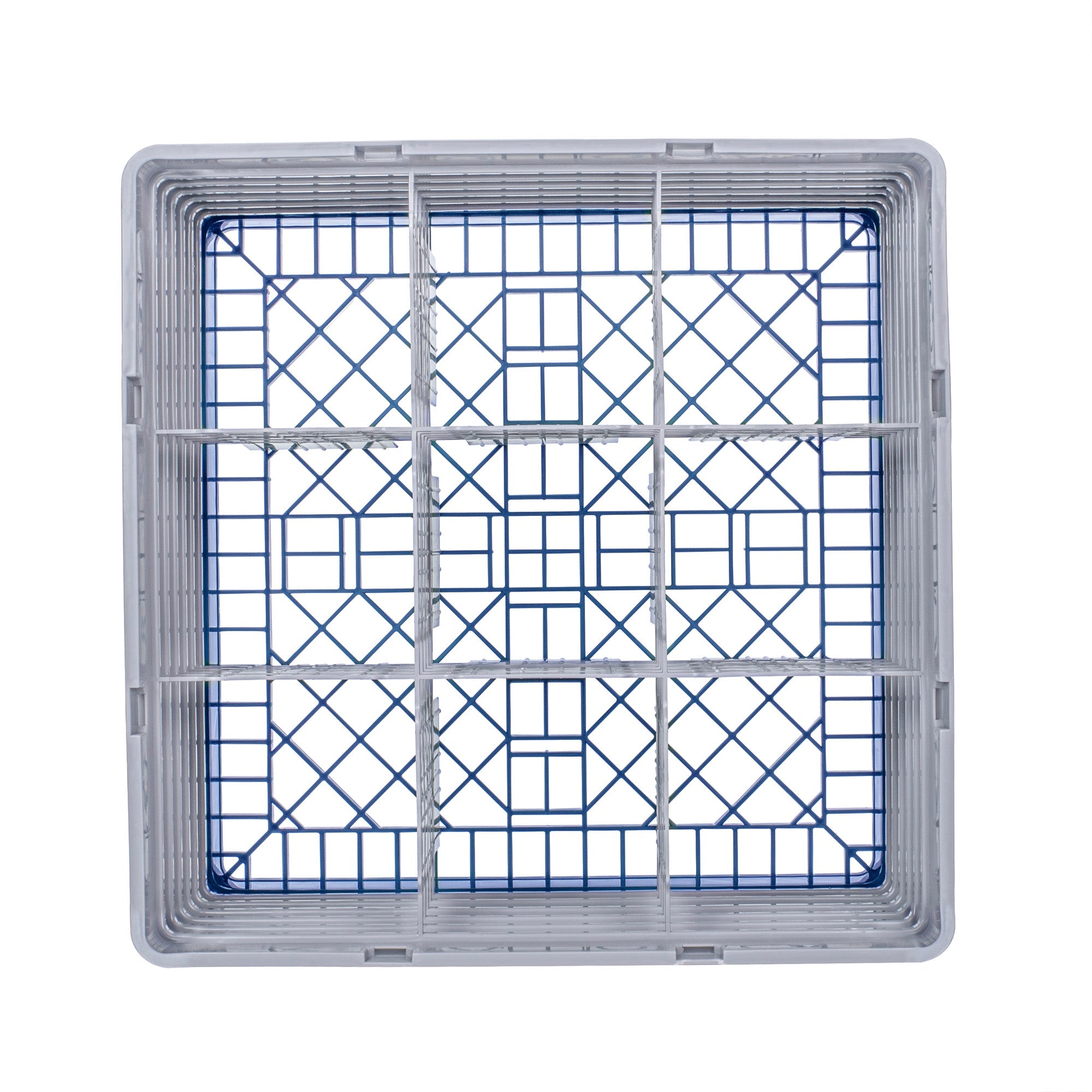 Clean Tek Professional Blue Glass Rack - 9 Compartments, 1 Full Drop and 5 Half Drop Extenders - 19 3/4" x 19 3/4" x 13 3/4" - 1 count box