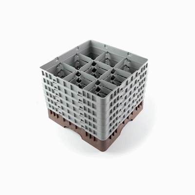 Clean Tek Professional Brown Glass Rack - 9 Compartments, 1 Full Drop and 5 Half Drop Extenders - 19 3/4" x 19 3/4" x 13 3/4" - 1 count box