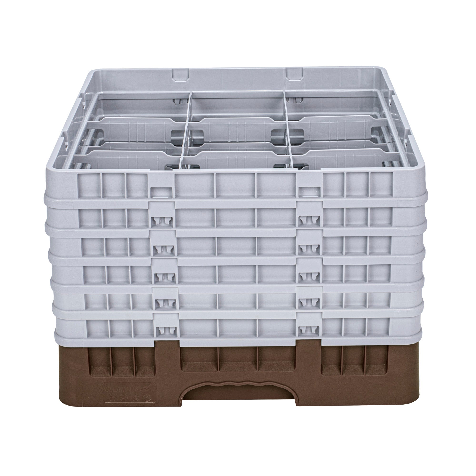 Clean Tek Professional Brown Glass Rack - 9 Compartments, 1 Full Drop and 5 Half Drop Extenders - 19 3/4" x 19 3/4" x 13 3/4" - 1 count box