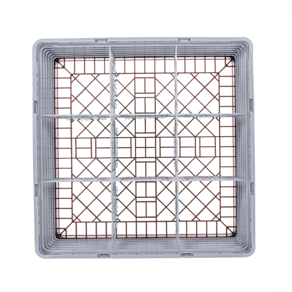 Clean Tek Professional Brown Glass Rack - 9 Compartments, 1 Full Drop and 5 Half Drop Extenders - 19 3/4" x 19 3/4" x 13 3/4" - 1 count box