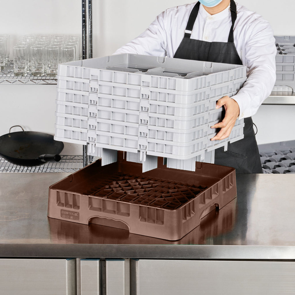 Clean Tek Professional Brown Glass Rack - 9 Compartments, 1 Full Drop and 5 Half Drop Extenders - 19 3/4" x 19 3/4" x 13 3/4" - 1 count box