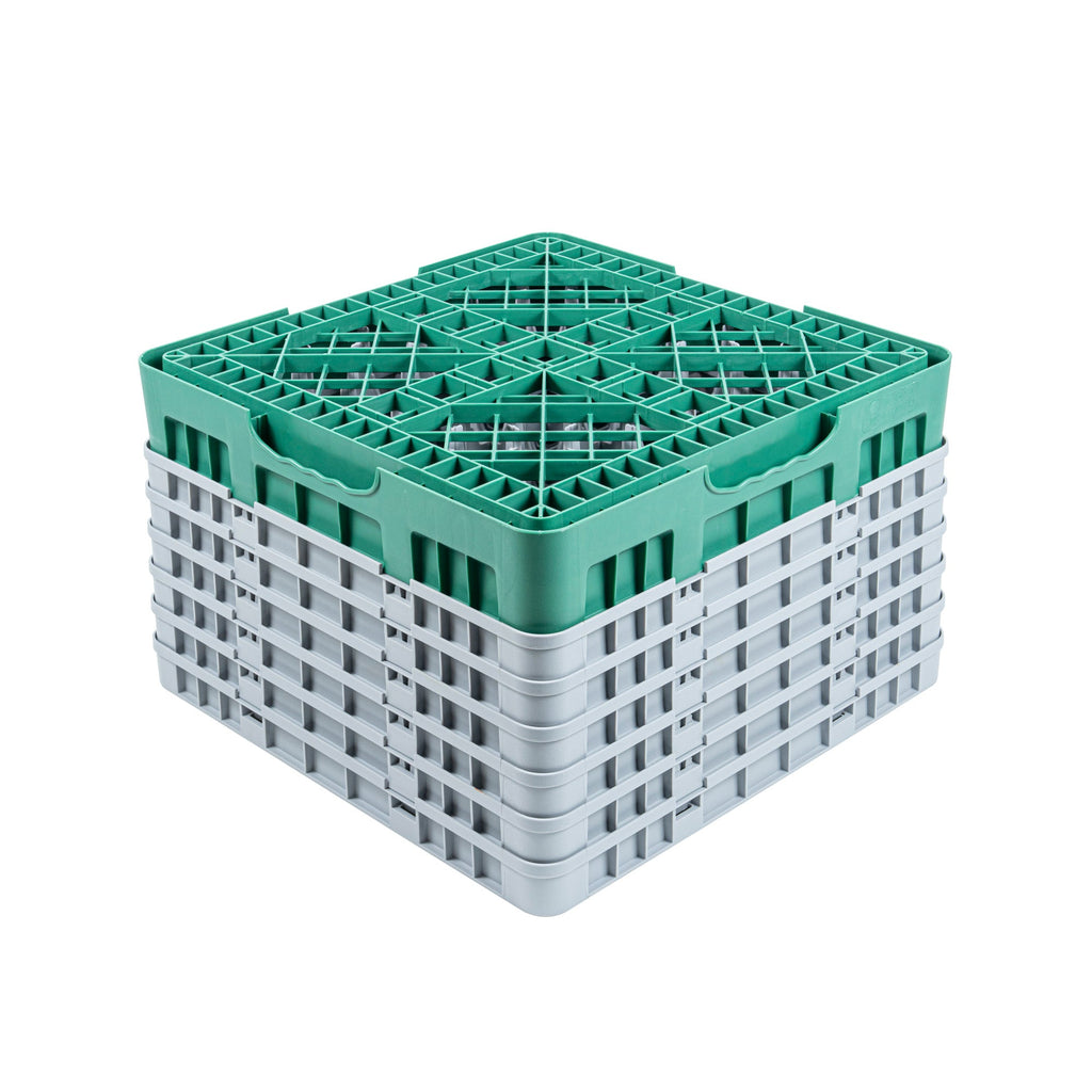 Clean Tek Professional Green Glass Rack - 9 Compartments, 1 Full Drop and 5 Half Drop Extenders - 19 3/4" x 19 3/4" x 13 3/4" - 1 count box