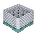 Clean Tek Professional Green Glass Rack - 9 Compartments, 1 Full Drop and 5 Half Drop Extenders - 19 3/4" x 19 3/4" x 13 3/4" - 1 count box