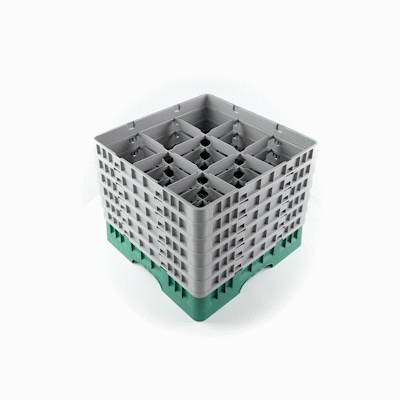 Clean Tek Professional Green Glass Rack - 9 Compartments, 1 Full Drop and 5 Half Drop Extenders - 19 3/4" x 19 3/4" x 13 3/4" - 1 count box