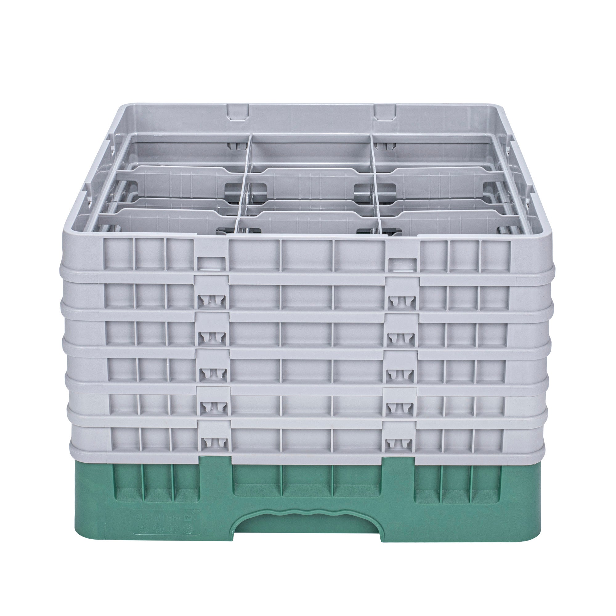 Clean Tek Professional Green Glass Rack - 9 Compartments, 1 Full Drop and 5 Half Drop Extenders - 19 3/4" x 19 3/4" x 13 3/4" - 1 count box