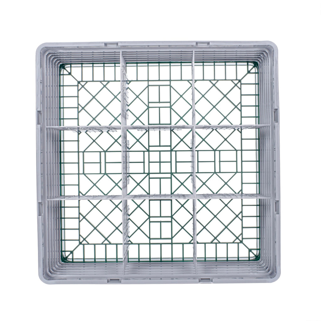 Clean Tek Professional Green Glass Rack - 9 Compartments, 1 Full Drop and 5 Half Drop Extenders - 19 3/4" x 19 3/4" x 13 3/4" - 1 count box