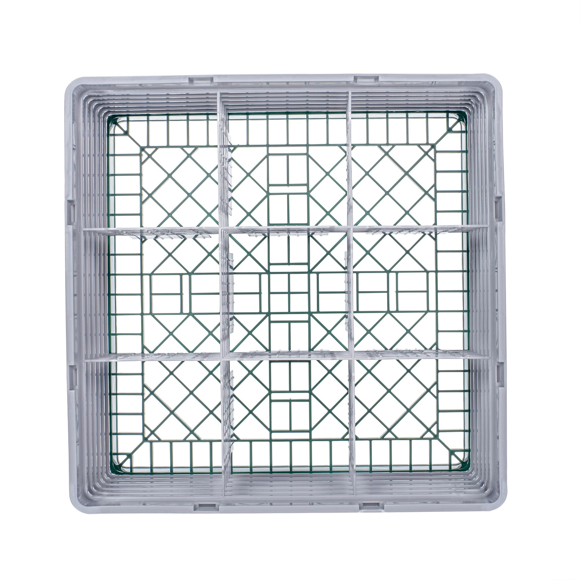 Clean Tek Professional Green Glass Rack - 9 Compartments, 1 Full Drop and 5 Half Drop Extenders - 19 3/4" x 19 3/4" x 13 3/4" - 1 count box