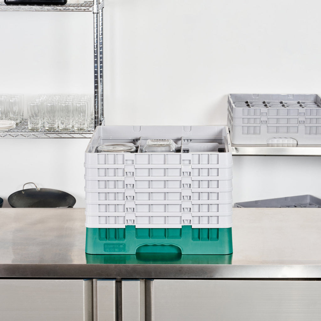 Clean Tek Professional Green Glass Rack - 9 Compartments, 1 Full Drop and 5 Half Drop Extenders - 19 3/4" x 19 3/4" x 13 3/4" - 1 count box
