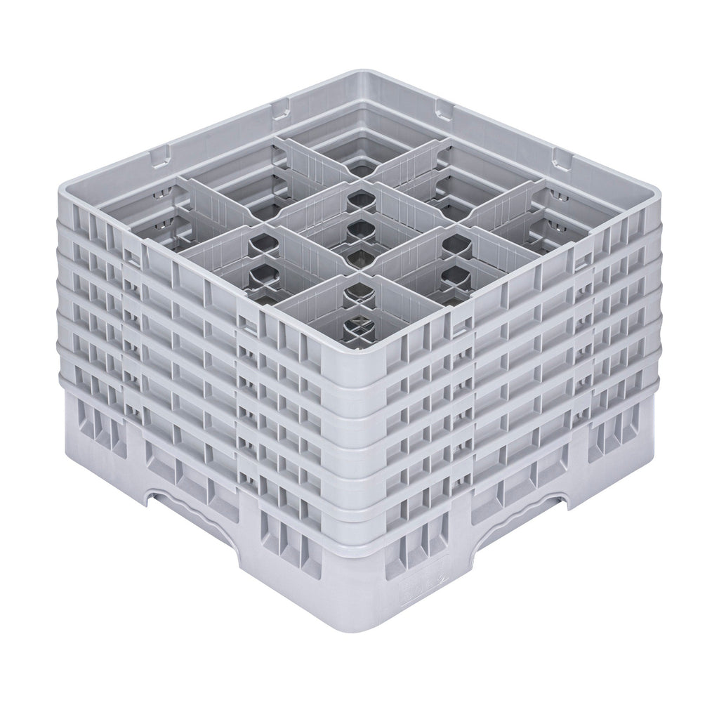 Clean Tek Professional Gray Glass Rack - 9 Compartments, 1 Full Drop and 5 Half Drop Extenders - 19 3/4" x 19 3/4" x 13 3/4" - 1 count box