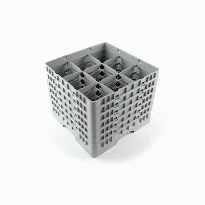 Clean Tek Professional Gray Glass Rack - 9 Compartments, 1 Full Drop and 5 Half Drop Extenders - 19 3/4" x 19 3/4" x 13 3/4" - 1 count box