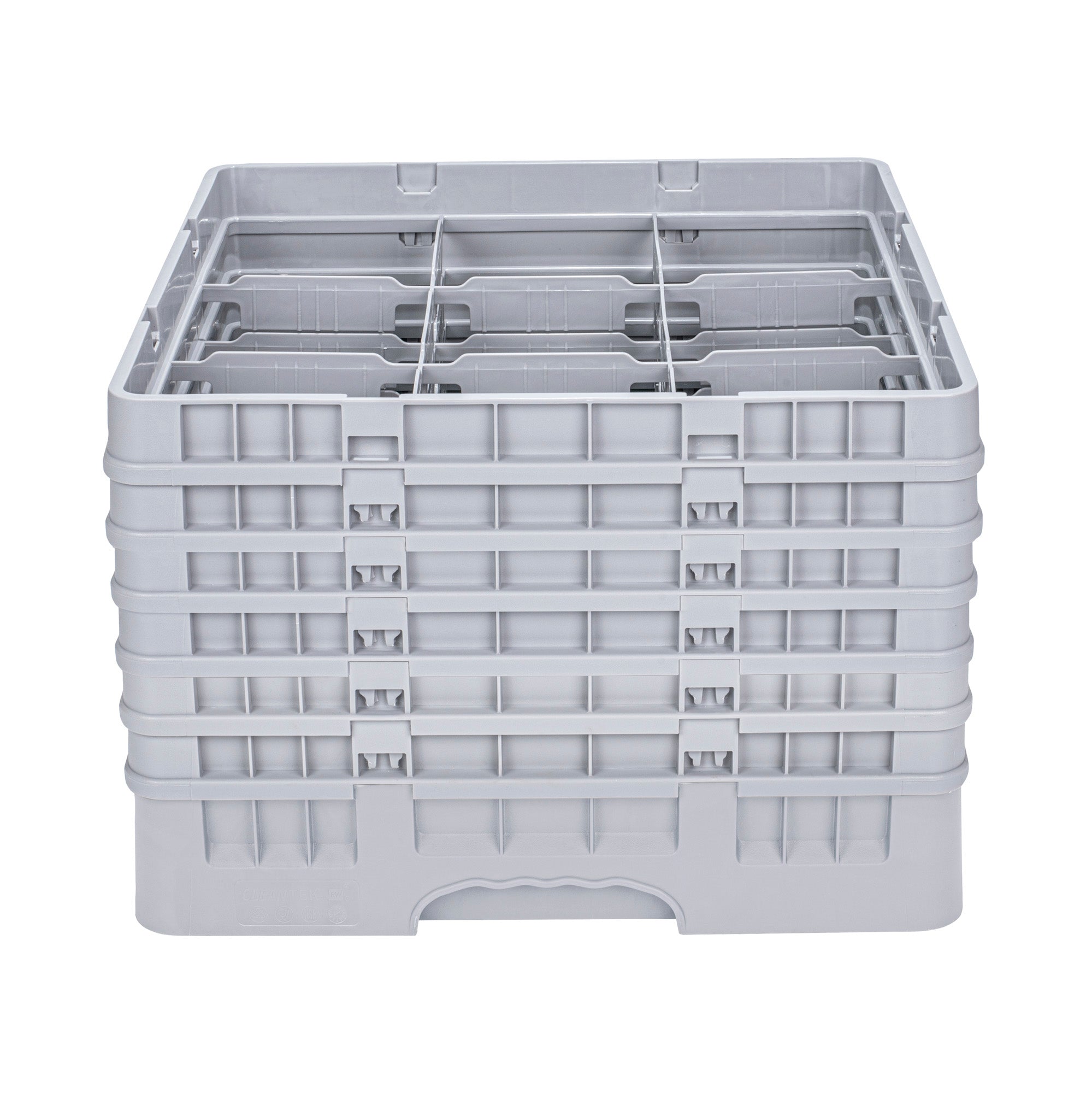 Clean Tek Professional Gray Glass Rack - 9 Compartments, 1 Full Drop and 5 Half Drop Extenders - 19 3/4" x 19 3/4" x 13 3/4" - 1 count box