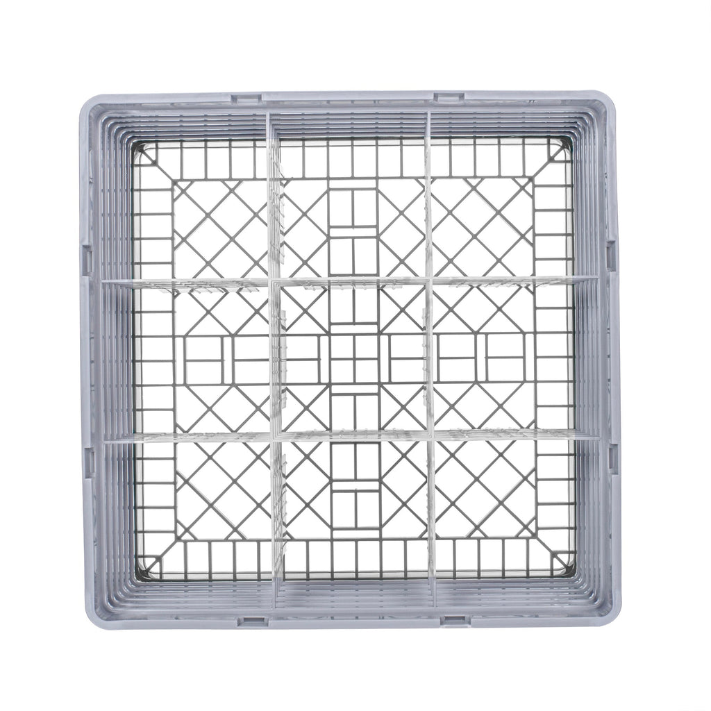 Clean Tek Professional Gray Glass Rack - 9 Compartments, 1 Full Drop and 5 Half Drop Extenders - 19 3/4" x 19 3/4" x 13 3/4" - 1 count box